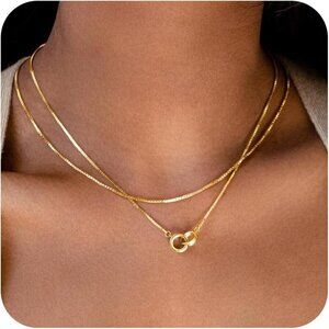 Womens 19 Box & Interlockin 14K Gold Silver Cross Necklace - Non Tarnish Jewelry